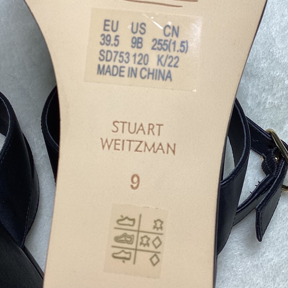 Stuart Weitzman Black Leather Wedge Sandals Ankle Strap SD753120 Women's US 9B - Picture 8 of 8
